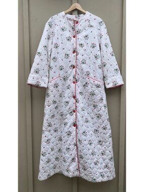 Strawberry Quilted Housecoat Long Jacket Duster
